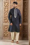 Buy_Arihant Rai Sinha_Blue Polyester, Silk Embroidery Paisley Floral Kurta Set _at_Aza_Fashions