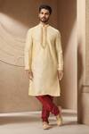 Buy_Samyukta Singhania_Beige Kurta Poly Silk Embroidered Thread Tonal And Churidar _at_Aza_Fashions