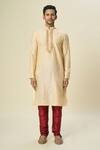 Shop_Samyukta Singhania_Beige Kurta Poly Silk Embroidered Thread Tonal And Churidar _Online_at_Aza_Fashions