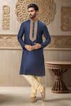 Buy_Arihant Rai Sinha_Blue Polyester, Silk, Chanderi Embroidery Jaal Placket Kurta Set _at_Aza_Fashions