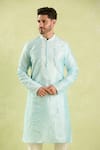 Shop_Arihant Rai Sinha_Sky Blue Silk Embroidery Floral Vine Kurta Set _Online_at_Aza_Fashions