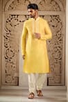 Buy_Samyukta Singhania_Yellow Polyester, Silk, Chanderi Embroidery Floral Jaal Placket Kurta Set _at_Aza_Fashions