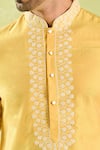 Buy_Samyukta Singhania_Yellow Polyester, Silk, Chanderi Embroidery Floral Jaal Placket Kurta Set _Online_at_Aza_Fashions