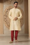 Buy_Arihant Rai Sinha_Beige Polyester, Silk Embroidery Threadwork Kurta Set With Churidar _at_Aza_Fashions