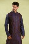 Samyukta Singhania_Blue Kurta Silk Embroidery Aari Set _Online_at_Aza_Fashions