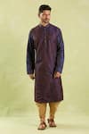 Shop_Samyukta Singhania_Blue Kurta Silk Embroidery Aari Set _Online_at_Aza_Fashions
