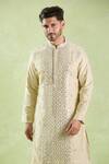 Samyukta Singhania_Beige Polyester, Silk Mirrors, Embroidery Work Kurta And Patiala Pant Set _Online_at_Aza_Fashions
