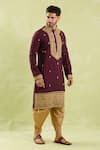 Arihant Rai Sinha_Wine Polyester, Silk Diamonds, Embroidery Floral Dori Kurta Set _Online_at_Aza_Fashions