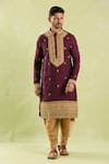 Buy_Arihant Rai Sinha_Wine Polyester, Silk Diamonds, Embroidery Floral Dori Kurta Set _Online_at_Aza_Fashions