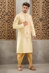 Buy_Samyukta Singhania_Beige , Satin Embroidery Floral Dori Kurta Set _at_Aza_Fashions