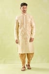 Samyukta Singhania_Beige , Satin Embroidery Floral Dori Kurta Set _Online_at_Aza_Fashions