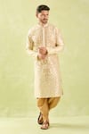 Buy_Samyukta Singhania_Beige , Satin Embroidery Floral Dori Kurta Set _Online_at_Aza_Fashions