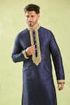 Arihant Rai Sinha Blue Silk Embroidery Floral Placket Kurta And Patiala Pant Online at Aza Fashions Arihant Rai Sinha_Blue Silk Embroidery Floral Placket Kurta And Patiala Pant _Online_at_Aza_Fashions