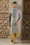 Buy Arihant Rai Sinha Gray Linen, Cotton Embroidery Resham Placket Kurta Set at Aza Fashions Buy_Arihant Rai Sinha_Gray Linen, Cotton Embroidery Resham Placket Kurta Set _at_Aza_Fashions