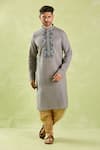 Buy Arihant Rai Sinha Gray Linen, Cotton Embroidery Resham Placket Kurta Set Online at Aza Fashions Buy_Arihant Rai Sinha_Gray Linen, Cotton Embroidery Resham Placket Kurta Set _Online_at_Aza_Fashions