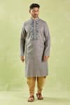 Buy Arihant Rai Sinha Gray Linen, Cotton Embroidery Resham Placket Kurta Set Buy_Arihant Rai Sinha_Gray Linen, Cotton Embroidery Resham Placket Kurta Set