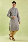 Shop Arihant Rai Sinha Gray Linen, Cotton Embroidery Resham Placket Kurta Set Shop_Arihant Rai Sinha_Gray Linen, Cotton Embroidery Resham Placket Kurta Set