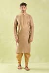 Shop_Samyukta Singhania_Brown Kurta Pure Linen Embroidery Resham Set With Patiala Pant _at_Aza_Fashions