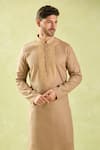 Samyukta Singhania_Brown Kurta Pure Linen Embroidery Resham Set With Patiala Pant _at_Aza_Fashions