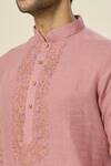 Samyukta Singhania_Pink Kurta Pure Linen Embroidery Aari Set _Online_at_Aza_Fashions