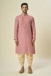 Buy_Samyukta Singhania_Pink Kurta Pure Linen Embroidery Aari Set _Online_at_Aza_Fashions