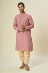 Shop_Samyukta Singhania_Pink Kurta Pure Linen Embroidery Aari Set _Online_at_Aza_Fashions