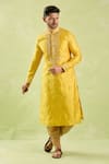 Arihant Rai Sinha Yellow Linen, Cotton Embroidery Thread Kurta And Patiala Pant Set Online at Aza Fashions Arihant Rai Sinha_Yellow Linen, Cotton Embroidery Thread Kurta And Patiala Pant Set _Online_at_Aza_Fashions
