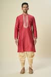 Shop_Samyukta Singhania_Pink Polyester Diamonds Dori Work Embroidered Kurta Set _at_Aza_Fashions