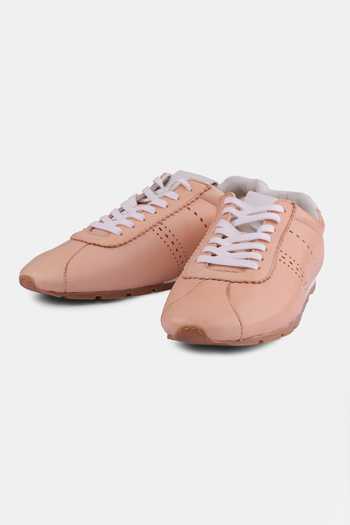Heel Your Sole_Peach Brogue Kipper Tie-up Sneakers _at_Aza_Fashions