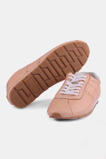 Shop_Heel Your Sole_Peach Brogue Kipper Tie-up Sneakers _at_Aza_Fashions