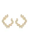 Shop_Isharya_Gold Plated Crystals, Cut Work, Stones Studded Square Hoops _at_Aza_Fashions