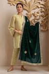 Buy_Naintara Bajaj_Green Velvet Beads, Stones Bottle Floral Embroidered Dupatta _at_Aza_Fashions