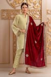Buy_Samyukta Singhania_Maroon Velvet Embroidery Floral Dupatta _at_Aza_Fashions