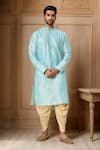 Buy_Arihant Rai Sinha_Blue Silk Embroidery Sky Stripe Kurta Set With Patiala Pant _at_Aza_Fashions