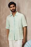 Buy_Ewoke_Green Hemp Embroidery Floral Shirt _at_Aza_Fashions
