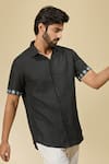 Ewoke_Black Hemp Embroidery Floral Casual Shirt _at_Aza_Fashions