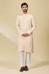 Shop_EWOKE_Pink Tencel Luxe Embroidered Bead Floral Kurta _at_Aza_Fashions