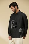 Shop_Ewoke_Black Hemp Embroidery Floral Shirt _Online_at_Aza_Fashions