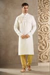 Buy_Arihant Rai Sinha_Off White Linen, Cotton Embroidery Floral Applique Kurta Set _at_Aza_Fashions