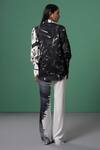 Shop_Advait_Black Satin, Twill And White Abstract Print Flared Trouser _at_Aza_Fashions