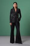 Buy_Advait_Black Polyester, Cotton Stitchline Tailored Blazer _at_Aza_Fashions