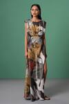 Buy_Advait_Multi Color Linen, Satin Round Neck Galaxy Print Maxi Dress _at_Aza_Fashions