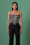 Advait_Multi Color Linen, Satin Embroidery Square Neck Checkered Print Corset Top _Online_at_Aza_Fashions