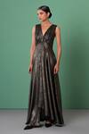 Buy Advait Black Satin Mandarin Collar Draped Maxi Dress at Aza Fashions Buy_Advait_Black Satin Mandarin Collar Draped Maxi Dress _at_Aza_Fashions