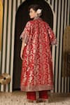 Shop_Soniya G_Red Brocade, Silk Mirrors V-neck Floral Banarasi Kaftan And Pant Set _at_Aza_Fashions