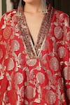 Buy_Soniya G_Red Brocade, Silk Mirrors V-neck Floral Banarasi Kaftan And Pant Set _Online_at_Aza_Fashions