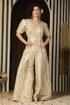 Buy_Soniya G_Ivory Kota Doria Sequins V-neck Floral Mandala Jumpsuit _at_Aza_Fashions