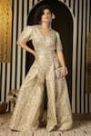 Shop_Soniya G_Ivory Kota Doria Sequins V-neck Floral Mandala Jumpsuit _Online_at_Aza_Fashions