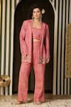 Buy_Soniya G_Pink Georgette Beads, Embroidery Open Floral Mandala Pattern Jacket Pant Set _at_Aza_Fashions
