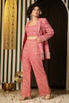 Shop_Soniya G_Pink Georgette Beads, Embroidery Open Floral Mandala Pattern Jacket Pant Set _Online_at_Aza_Fashions